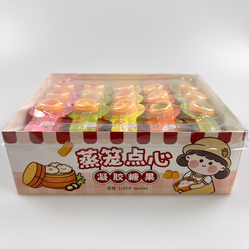 Food series steamed dessert shaped colorful strip packed gummy candy chewy candy