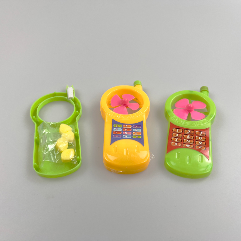 Kids plastic toy mobile phone with fan with fruity tablet candy pressed candy