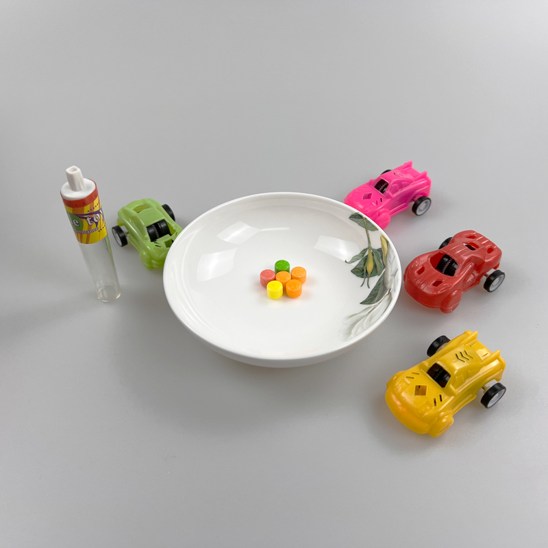 Racing car series two wheels toy car with multicolored fruits flavor tablet candy toy candy