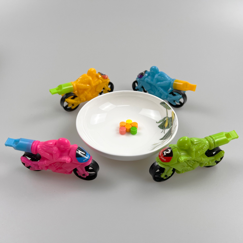 Racing car series toy motorcycle whistle with tasty fruity tablet candy toy candy