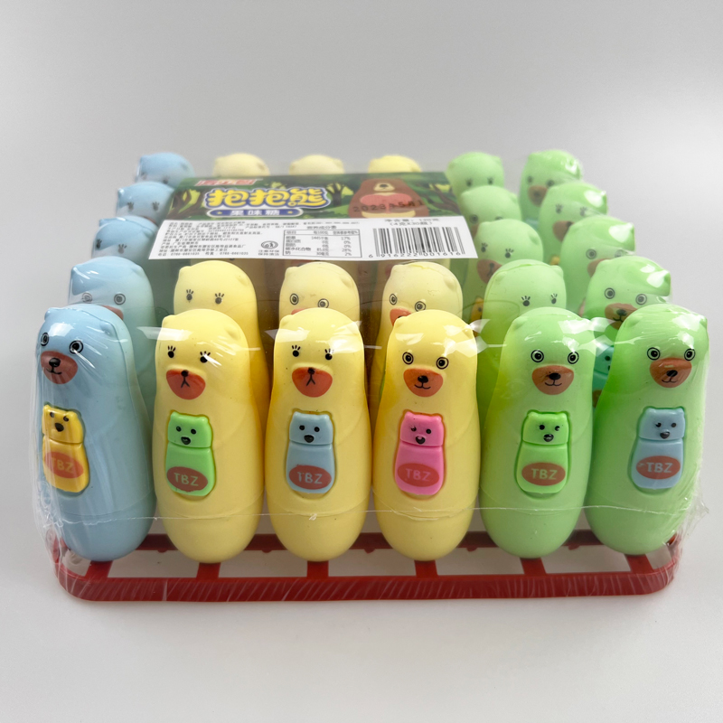 Animal series three color cute toy bear with multicolored tasty fruits flavor tablet candy toy candy