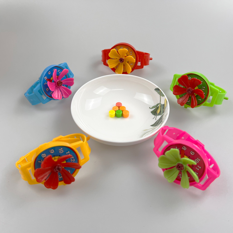 Toy watch with flower shape fan colorful fruity tablet candy toy candy