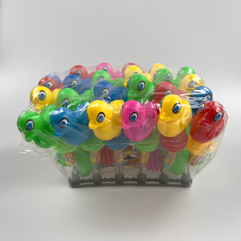 Funny shape plastic toy duck with tasty fruity pressed candy toy candy