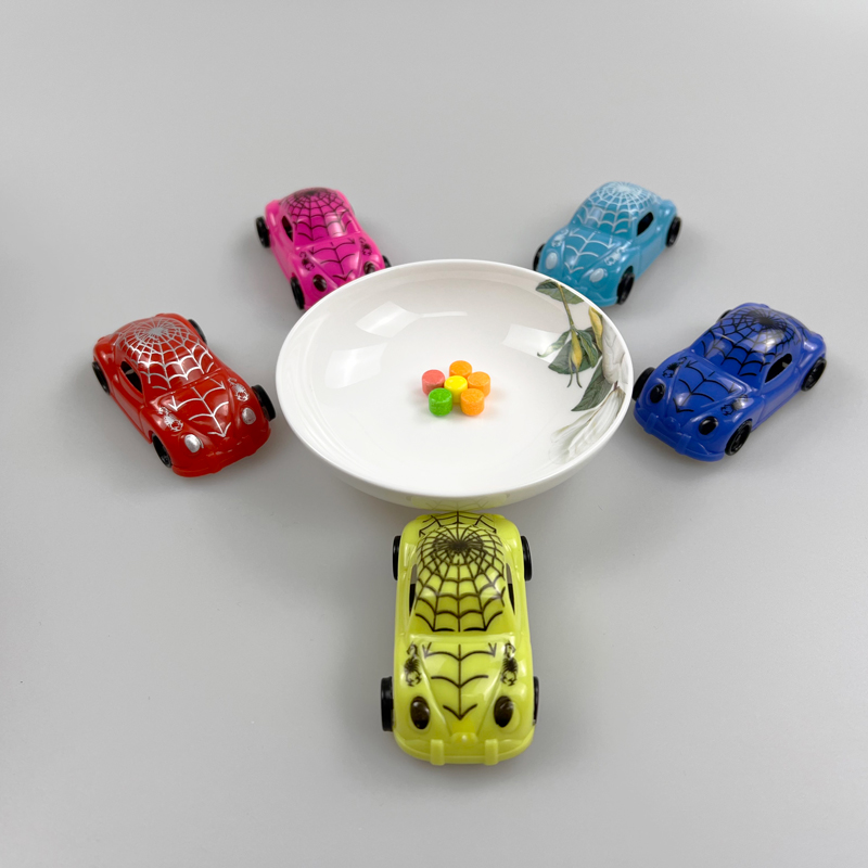 Car series spider web decorated toy saloon car with tasty fruity pressed candy toy candy