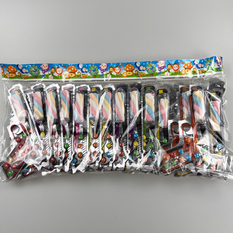 Hot sale gun shape wrapper with colorful chocolate beans and sweet marshmallow soft candy