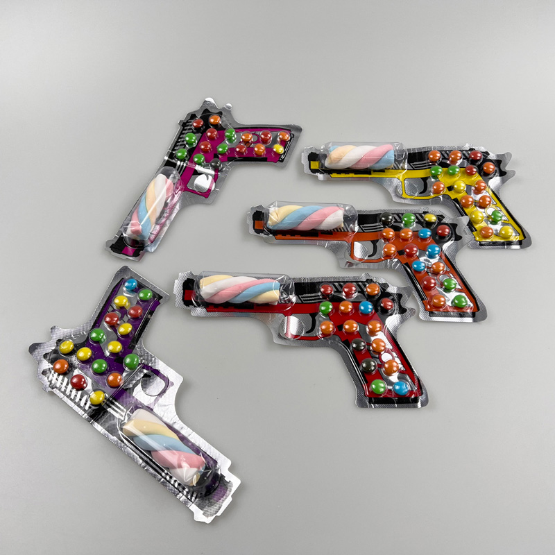 Hot sale gun shape wrapper with colorful chocolate beans and sweet marshmallow soft candy