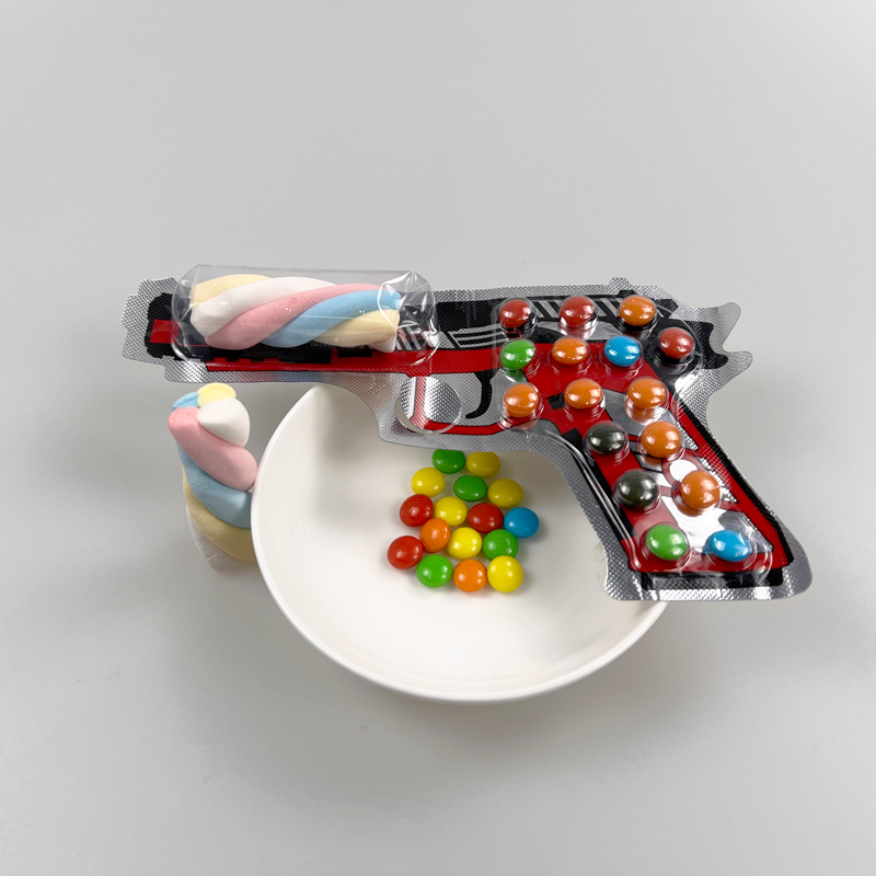 Hot sale gun shape wrapper with colorful chocolate beans and sweet marshmallow soft candy