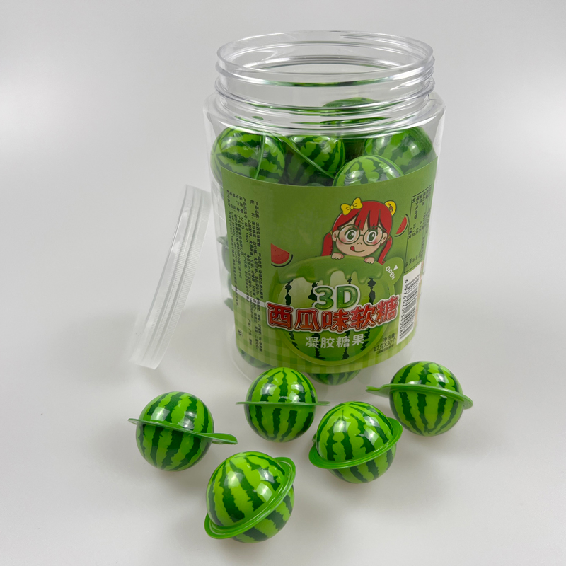 Fruit series watermelon shape 3d ball jam filled gummy candy soft candy