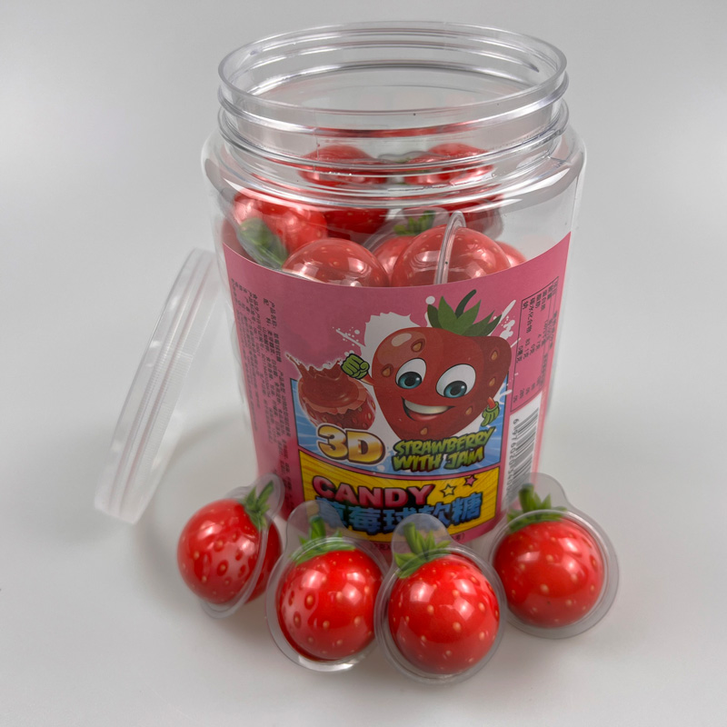 Fruit series strawberry shape 3d ball jam filled gummy candy soft candy