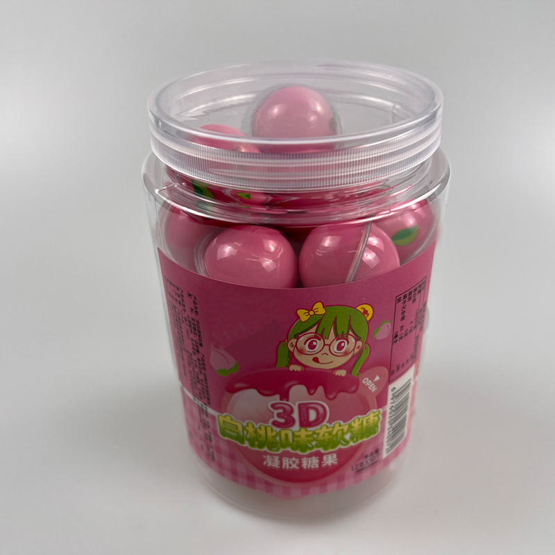 Fruit series white peach shape 3d ball jam filled gummy candy soft candy