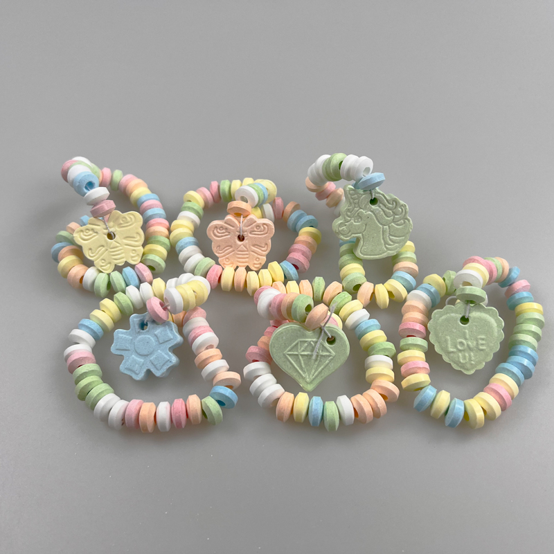 Good looking various shape pendant bracelet sweet tasty tablet candy pressed candy