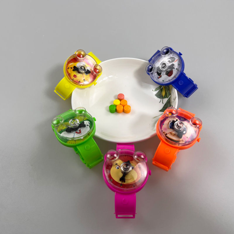 Kids Favorite Cartoon Animal Toy Watch with Multicolored Fruity Hard Pressed Candy