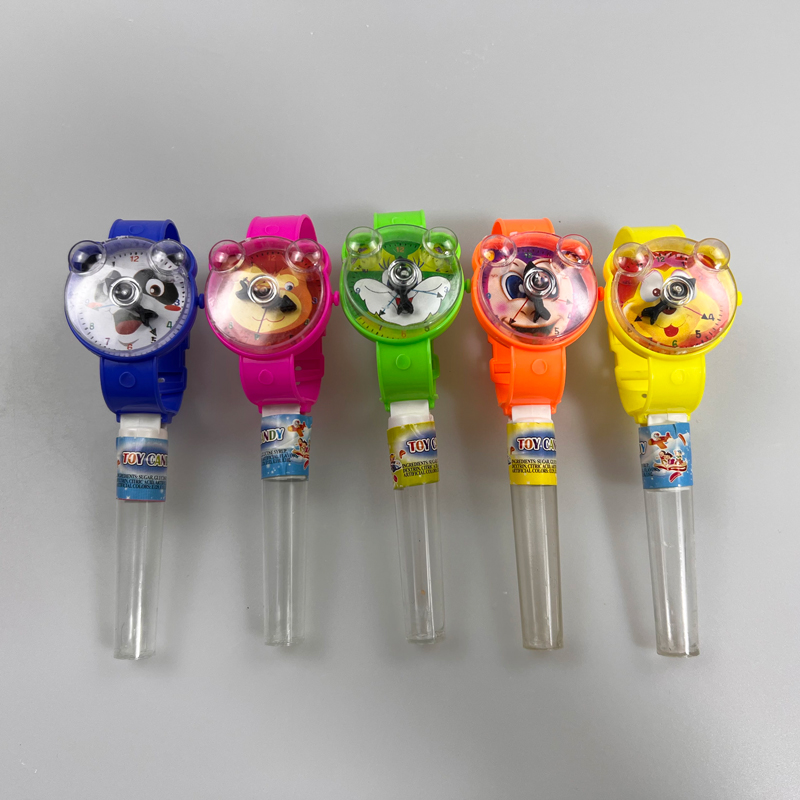 Kids Favorite Cartoon Animal Toy Watch with Multicolored Fruity Hard Pressed Candy