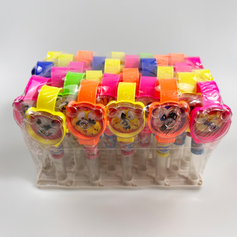 Kids Favorite Cartoon Animal Toy Watch with Multicolored Fruity Hard Pressed Candy