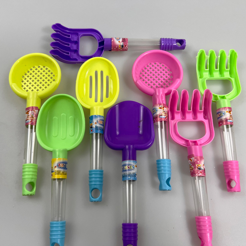 Beach Series Various Toy Shovels with Multicolored Fruity Hard Pressed Candy