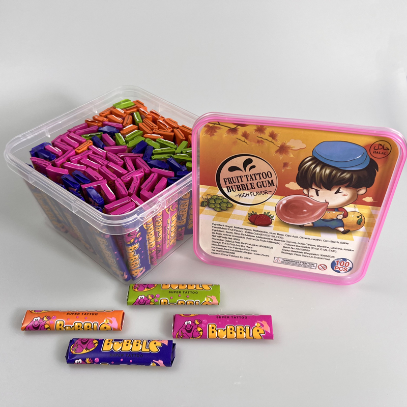 Box Packed Cute Multicolored Yummy Fruity Bubble Gum with Tattoo Paper