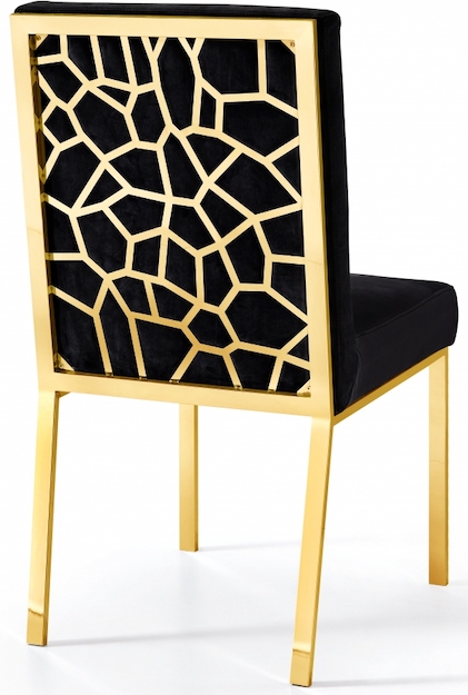 Dining Chair In Black Velvet And Gold Base Set Of 2