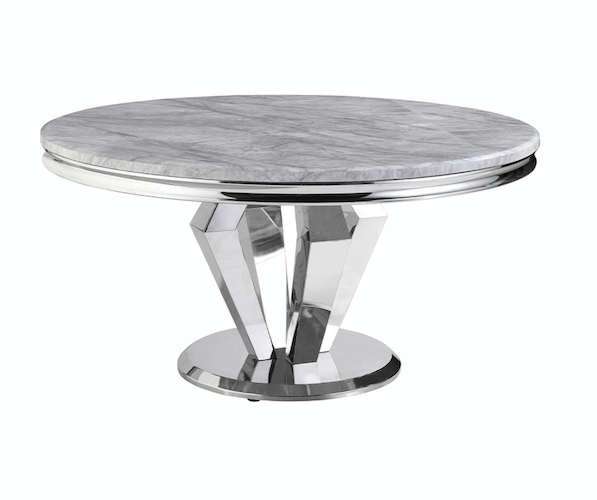 6 Person Wide Dining Table Stainless Steel And Marble Top