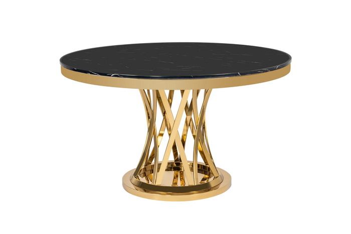 Modern Dining Table Faux Marble Tabletop Golden Stainless Steel Frame