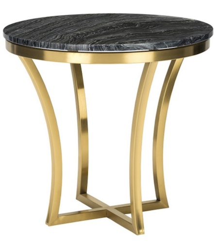 Faux Marble Round End Table For Living Room With Storage Shelf Gold