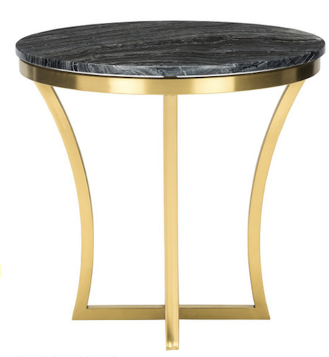 Faux Marble Round End Table For Living Room With Storage Shelf Gold