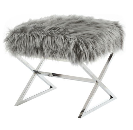 Faux Fur X-Leg Chrome Base Ottoman