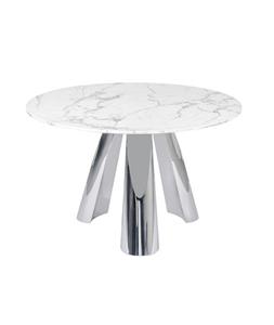 現代底座餐桌人造大理石桌面拋光不銹鋼框架