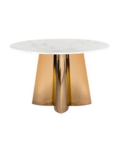 Moderne eettafel marmeren tafelblad gouden roestvrij stalen frame