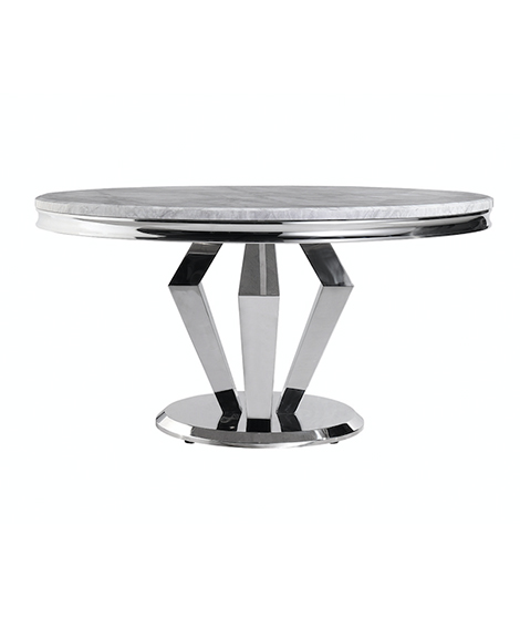 6 personers brett matbord i rostfritt stål och marmorskiva