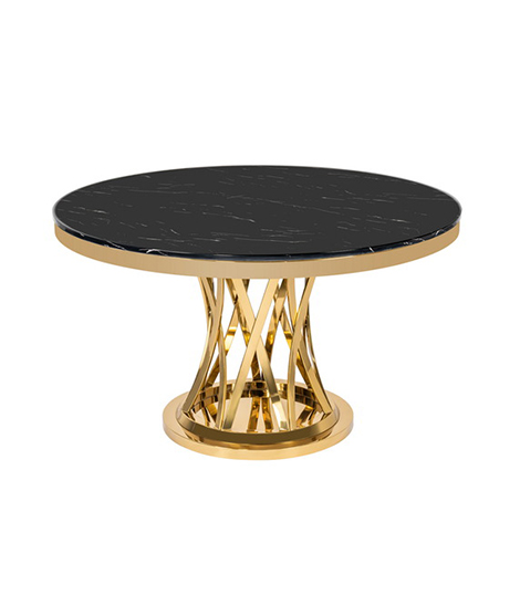 現代餐桌人造大理石桌面金色不銹鋼框架