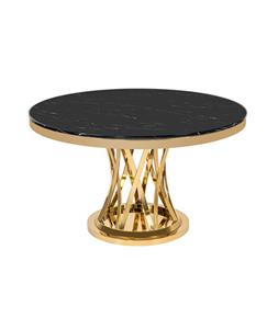 Mesa de jantar moderna com tampo de mármore sintético moldura de aço inoxidável dourado