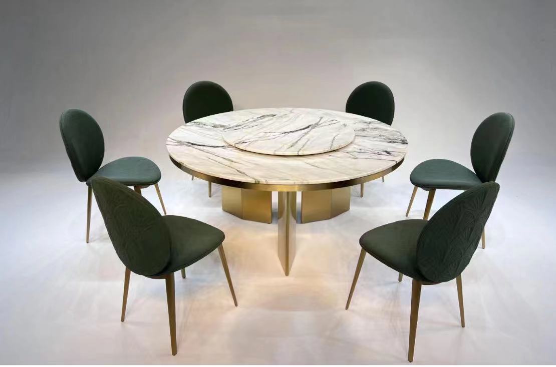 Luxury Marble Dining Table with Lazy Susan and Stainless Steel