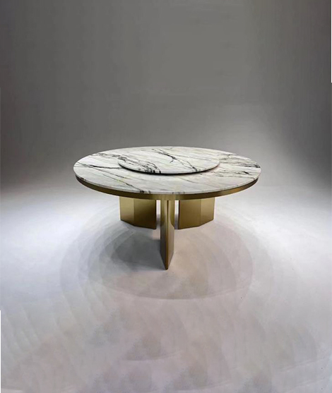 Luxury Marble Dining Table with Lazy Susan and Stainless Steel