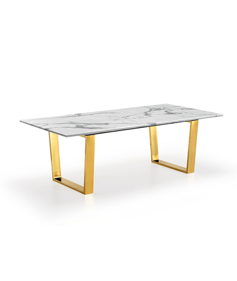 Mesa de jantar de mármore retangular luxuosa moderna em ouro