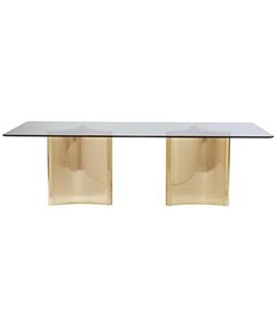 Mesa de jantar de vidro transparente e aço inoxidável