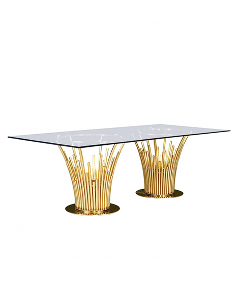 Luxury Modern Stainless Steel 10 Seater Dining Table With Glass Top