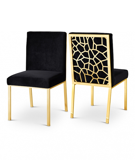 Dining Chair In Black Velvet And Gold Base Set Of 2