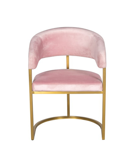 Silla de comedor de terciopelo rosa y dorado