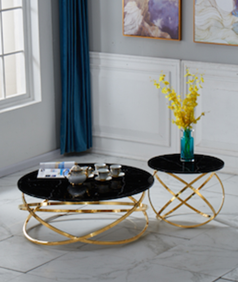 Glam Black Marble and Gold Coffee Table