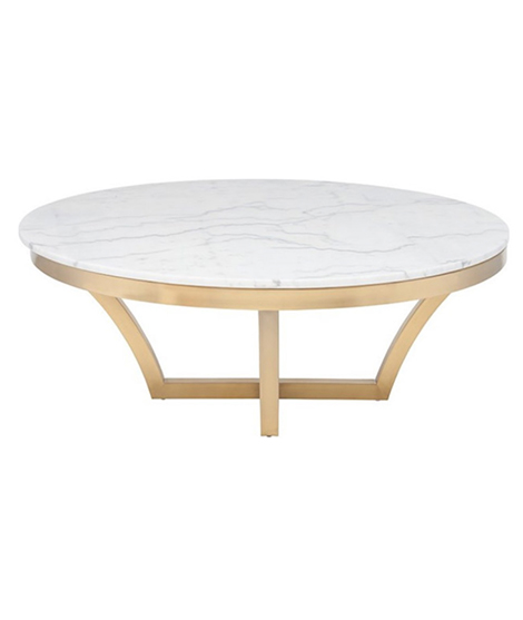 Stainless Steel White Round Coffee Table With Marble Top