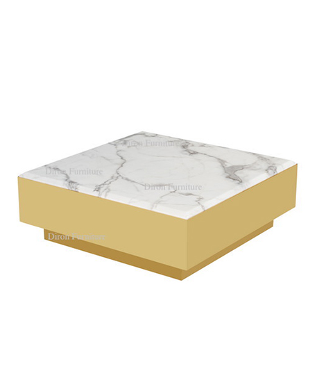Contemporary Luxury Coffee Table With Mable Top And Golden Frame