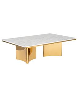 Mesa de centro contemporânea com tampo de mármore genuíno e pernas de aço inoxidável dourado