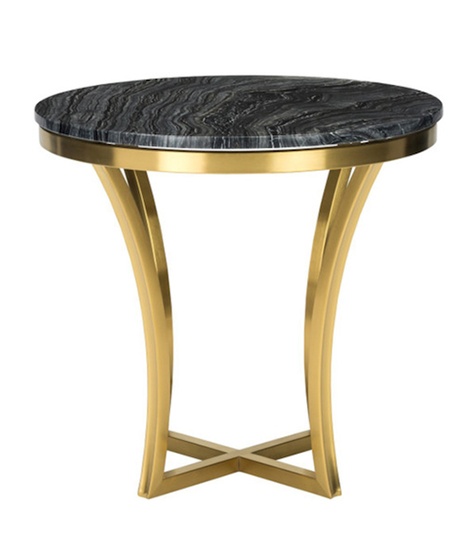 Faux Marble Round End Table For Living Room With Storage Shelf Gold