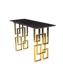 Mesa de console moderna e luxuosa em ouro com tampo de mármore