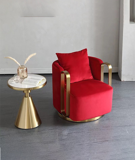 Velvet Accent Swivel Chair With gold Metal Base