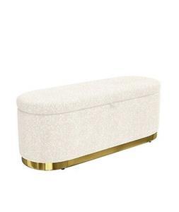 Repose-pieds en tissu bouclé crème avec banc de rangement ottoman