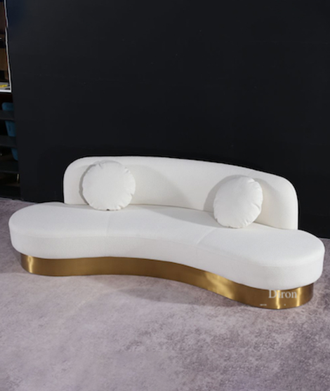 Modern Velvet Curved Sofa with brushed gold stainless steel base