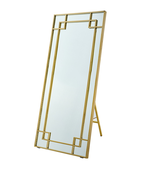 Moderne vloerspiegel over de volledige lengte met gouden frame