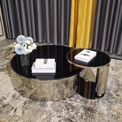 Luxury Glass and Chromed Stainless Steel Nesting Table sets