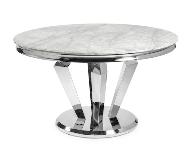 marble and stainless steel dining table